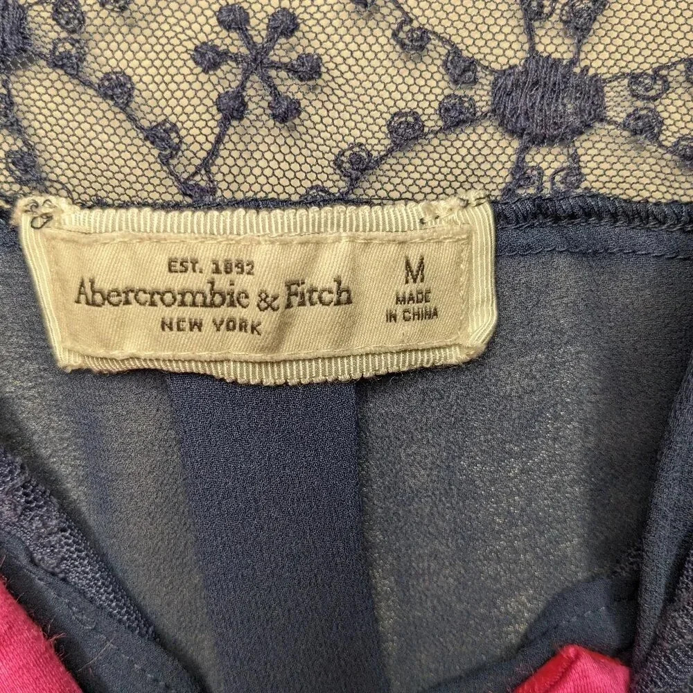 Abercrombie & Fitch Womens Navy Blue Sheer Lace Button Up Shirt Blouse Size M - Picture 11 of 15